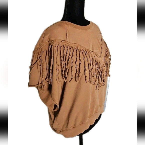 Chelsea DeBoer By Lily & Lottie Womens Tan Bristol Fringe Festival Boho Top M - Picture 3 of 11